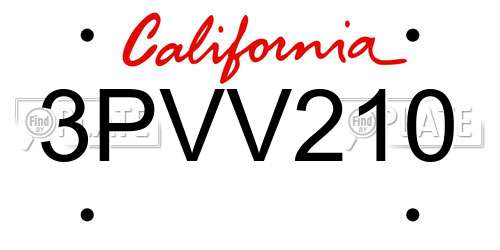 3PVV210 California License Plate