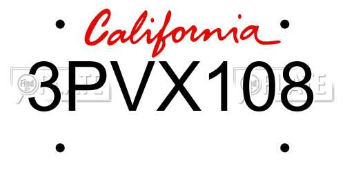 3PVX108 California License Plate