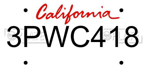 3PWC418 California License Plate