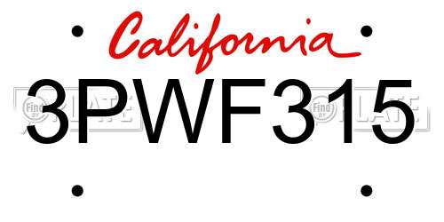 3PWF315 California License Plate