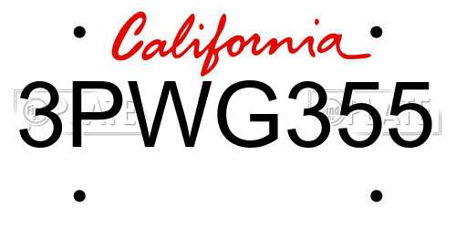 3PWG355 California License Plate