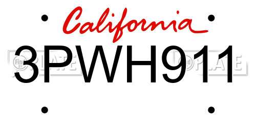 3PWH911 California License Plate