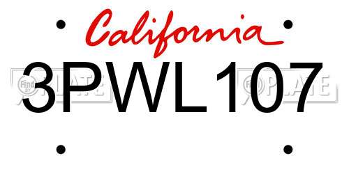 3PWL107 California License Plate
