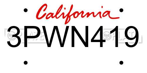 3PWN419 California License Plate