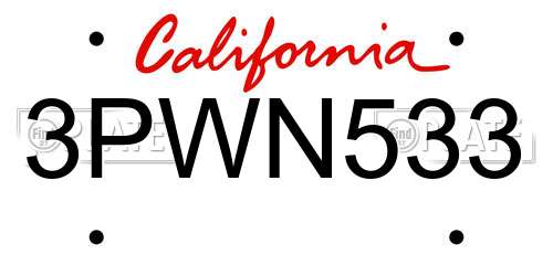 3PWN533 California License Plate