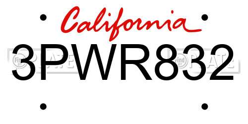 3PWR832 California License Plate
