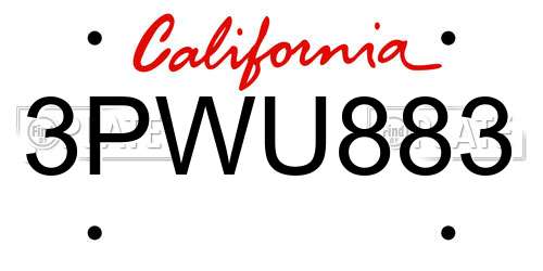 3PWU883 California License Plate