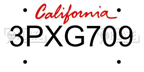 3PXG709 California License Plate