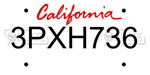 3PXH736 California License Plate