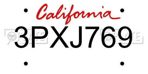 3PXJ769 California License Plate