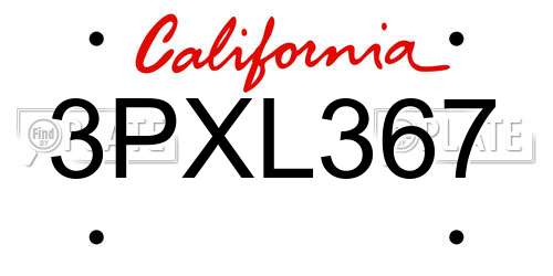 3PXL367 California License Plate