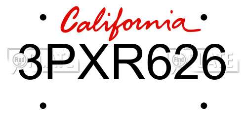3PXR626 California License Plate