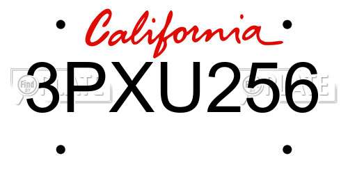 3PXU256 California License Plate