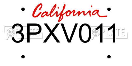 3PXV011 California License Plate