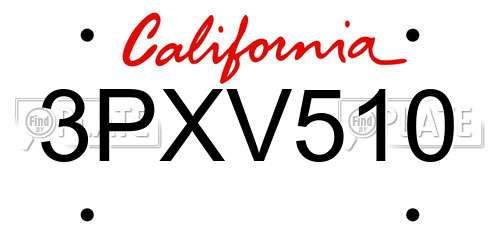3PXV510 California License Plate