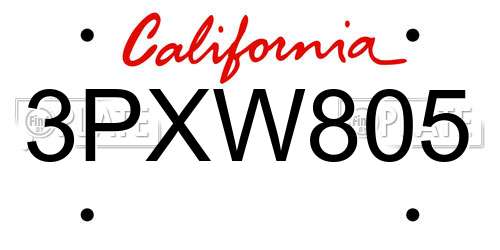 3PXW805 California License Plate