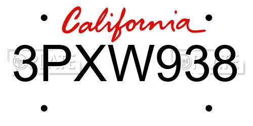 3PXW938 California License Plate