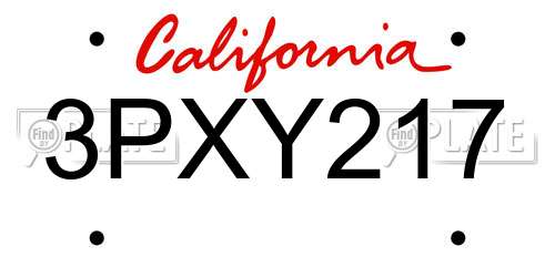 3PXY217 California License Plate