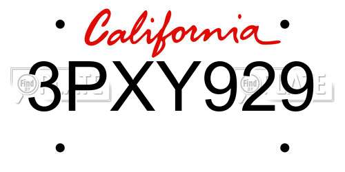 3PXY929 California License Plate