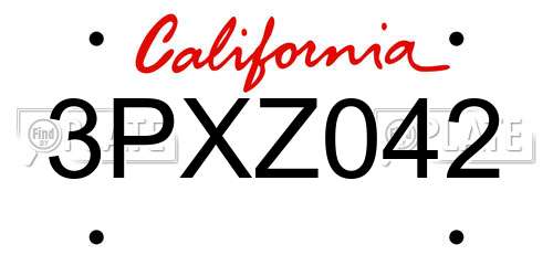 3PXZ042 California License Plate