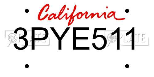 3PYE511 California License Plate