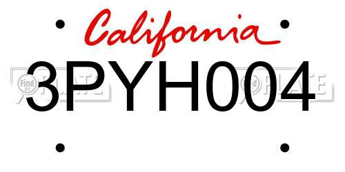 3PYH004 California License Plate