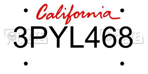 3PYL468 California License Plate