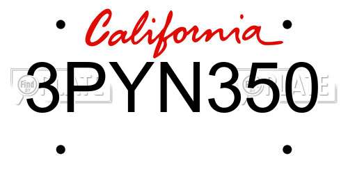 3PYN350 California License Plate