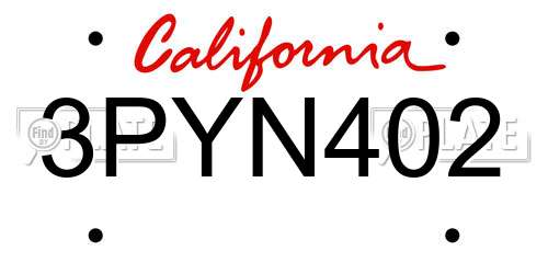 3PYN402 California License Plate