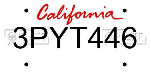 3PYT446 California License Plate