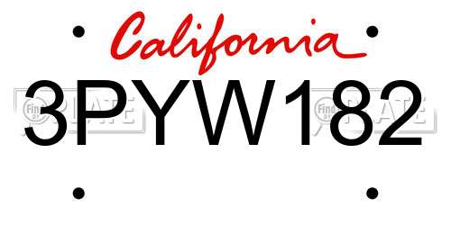 3PYW182 California License Plate