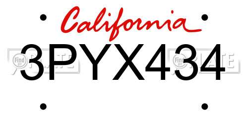 3PYX434 California License Plate