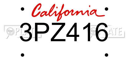 3PZ416 California License Plate