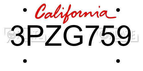 3PZG759 California License Plate