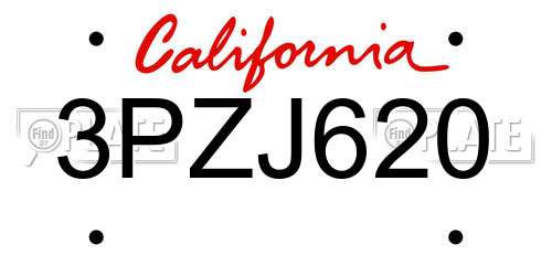 3PZJ620 California License Plate