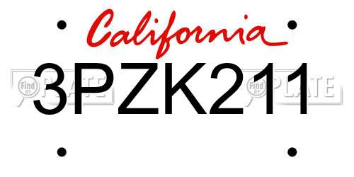 3PZK211 California License Plate