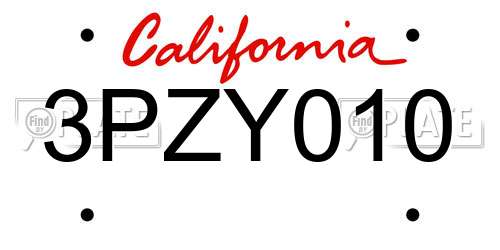 3PZY010 California License Plate
