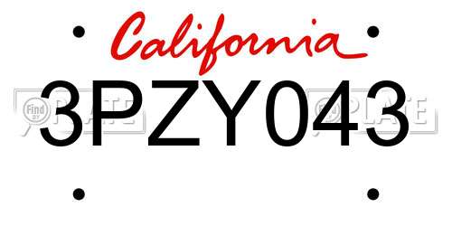 3PZY043 California License Plate