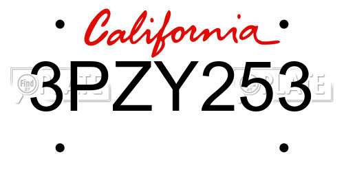 3PZY253 California License Plate