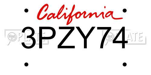 3PZY74 California License Plate