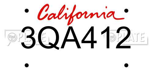 3QA412 California License Plate