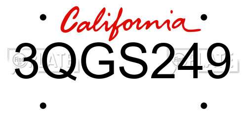 3QGS249 California License Plate