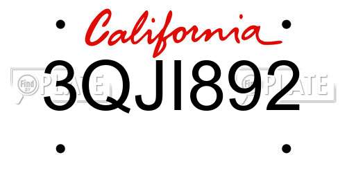 3QJI892 California License Plate
