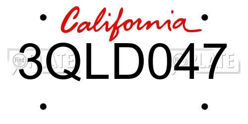 3QLD047 California License Plate