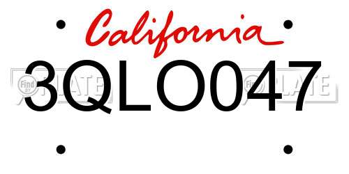 3QLO047 California License Plate