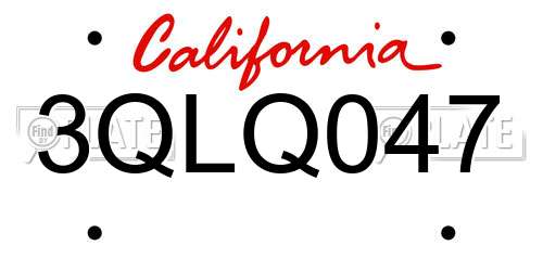 3QLQ047 California License Plate