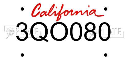 3QO080 California License Plate