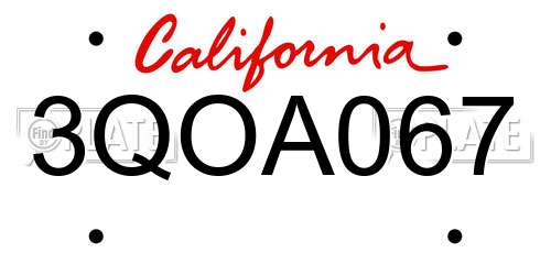 3QOA067 California License Plate