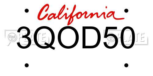 3QOD50 California License Plate