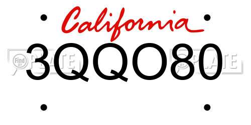 3QQO80 California License Plate